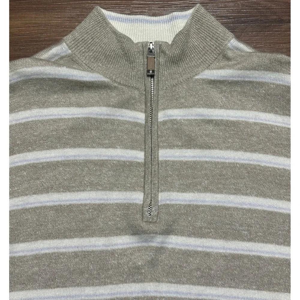 Peter Millar Seaside Long Bay Striped Merino Wool Linen 1/4 Zip Sweater Sz M - Picture 2 of 10